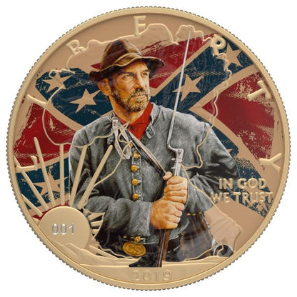 USA 2019 1$ Faces of America - Confederate Soldier 1 Oz Silver Coin with Varnish