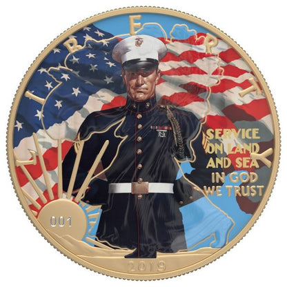 USA 2019 1$ Faces of America - U.S. MARINES 1 Oz Silver Coin with Varnish