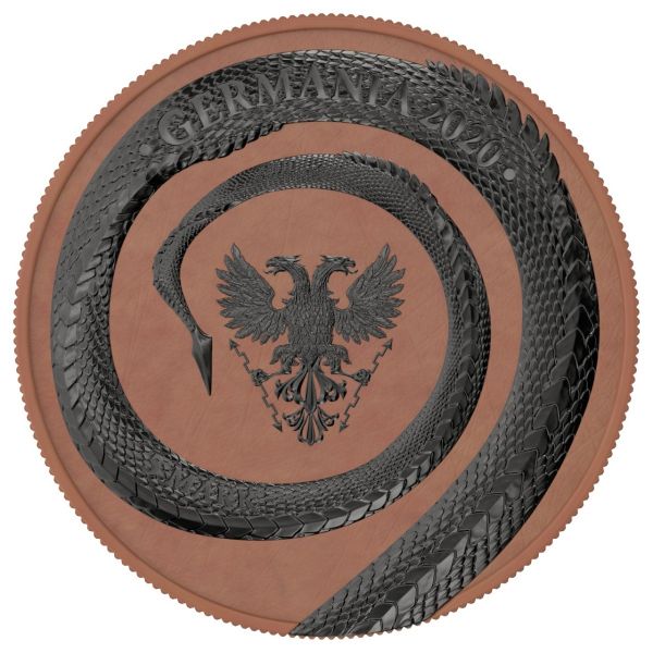 Germania 2020 2 by 5 Mark Fafnir Set Terracotta and Ruthenium 2 by 1 Oz Silver Coins