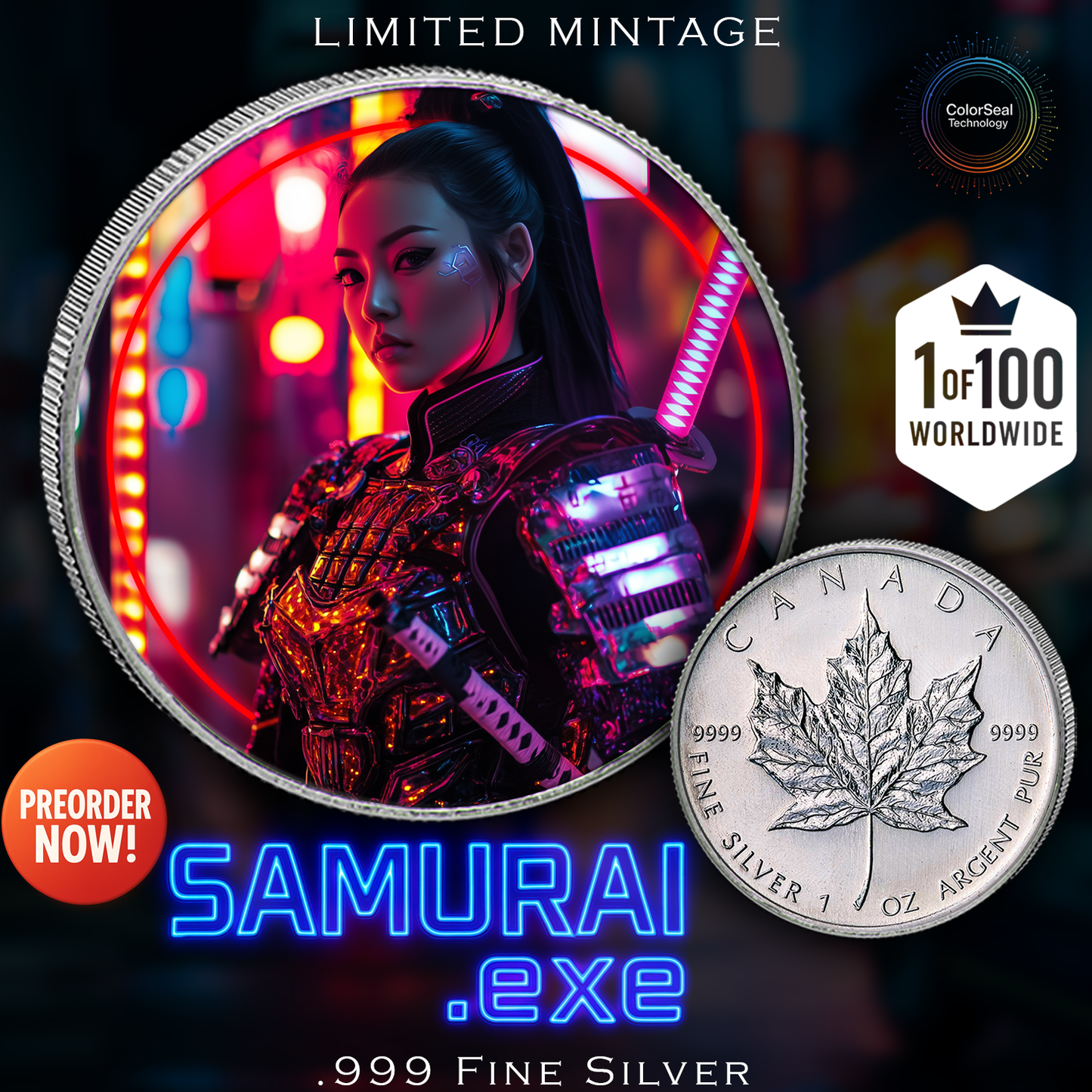 2025 Canada Maple Samurai Edition .9999 Silver Coin Colorized