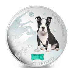 Fiji 2013 2 Dollar Dogs and Cats Boston Terrier 1oz Silver Coin