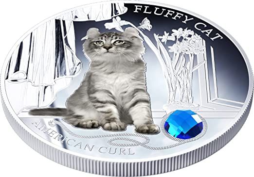 Fiji 2013 2 Dollar Dogs and Cats Fluffy Cat American Curl 1oz Silver Coin