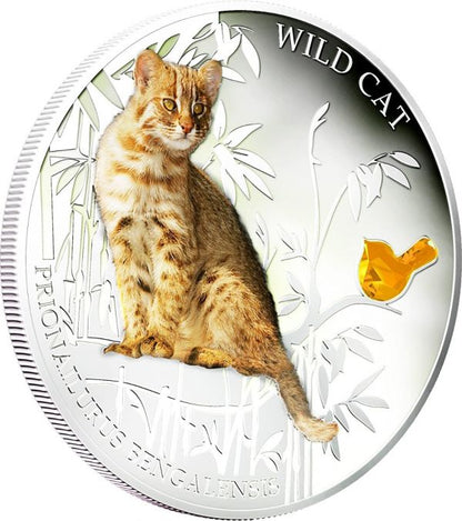 Fiji 2013 2 Dollar Dogs and Cats Wild Cat Prionailurus Bengalensis 1 Oz Silver Coin