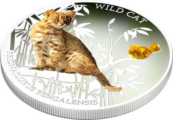 Fiji 2013 2 Dollar Dogs and Cats Wild Cat Prionailurus Bengalensis 1 Oz Silver Coin