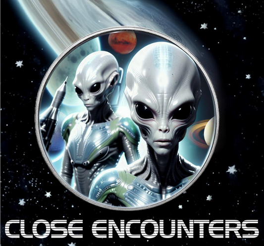 New Ghana Aliens Enhanced and Colorized "Close Encounters" .999 Silver 1oz Coin