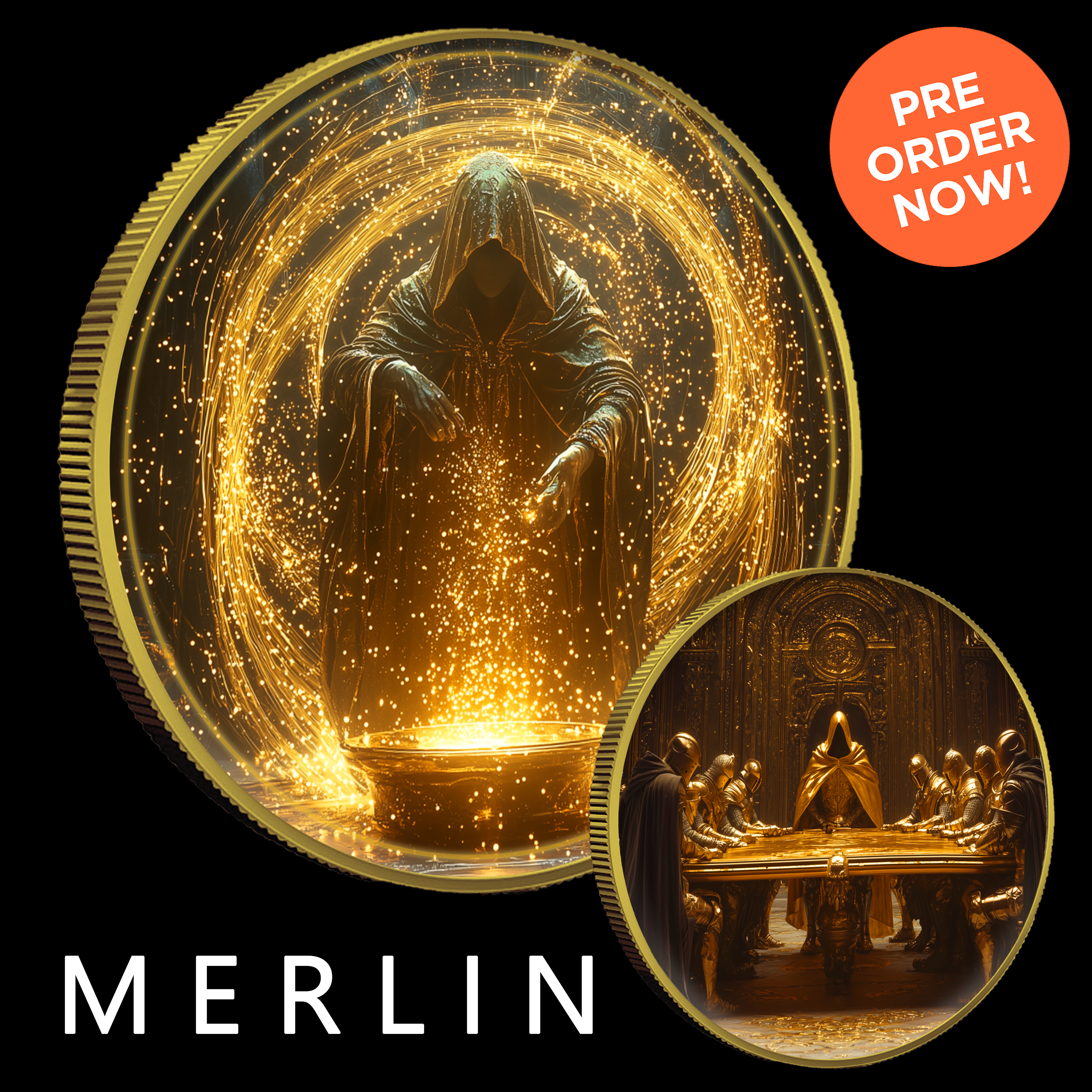 2024 Silver Eagle Merlin Gold Gild and Colorized 1oz .999 Silver Coin