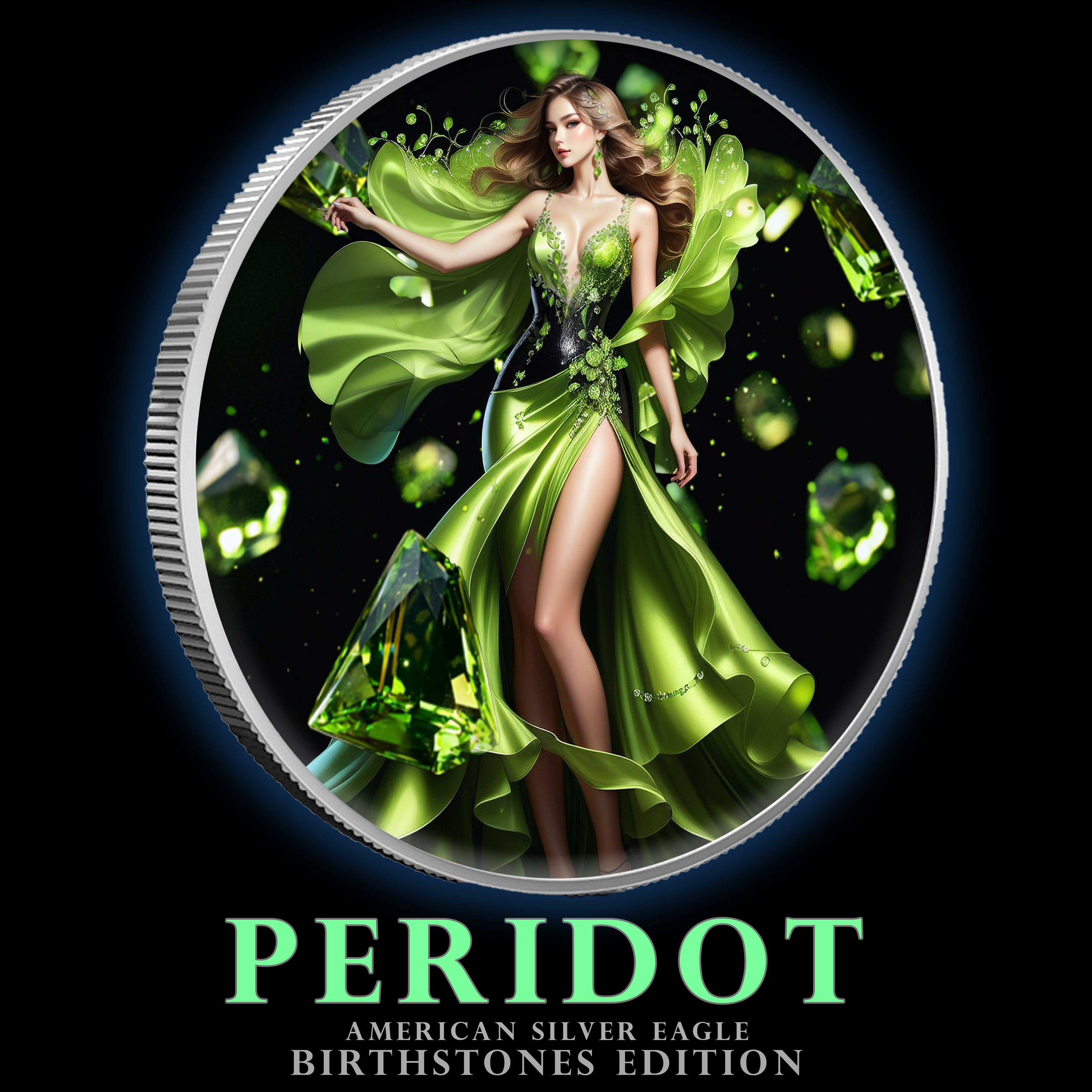 2024 Silver Eagle Month Series Peridot 1oz .999 Silver