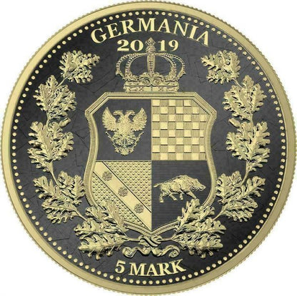 Germania 2019 5 Mark Columbia and Germania Varnish Gilded 1 Oz Silver Coin