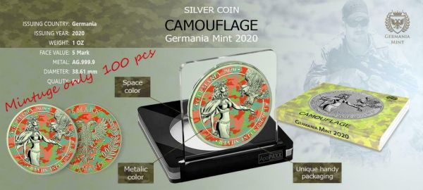 Germania 2020 5 Mark Camouflage Edition - Apennines 1 Oz Silver Coin