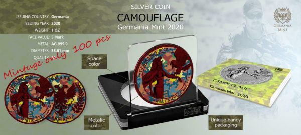 Germania 2020 5 Mark Camouflage Edition - Ardennes 1 Oz Silver Coin