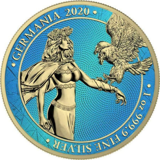 Germania 2020 5 Mark Lady Germania Space Blue and Gilded - 1 Oz Silver Coin