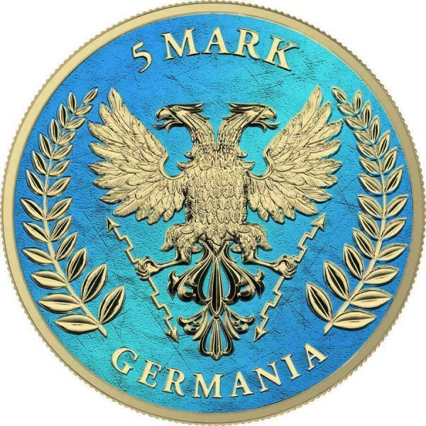Germania 2020 5 Mark Lady Germania Space Blue and Gilded - 1 Oz Silver Coin