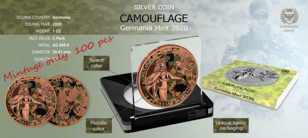 Germania 2020 5 Mark Camouflage Edition - East 1 Oz Silver Coin