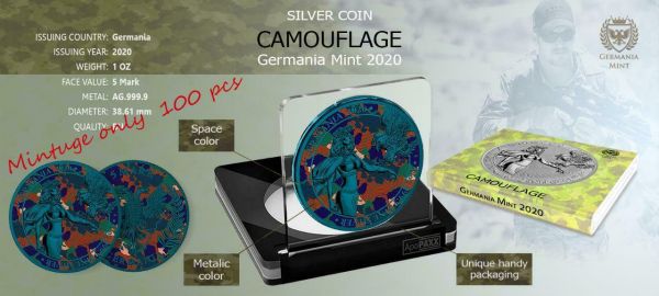 Germania 2020 5 Mark Germania-Camouflage Edition- Alps 1 Oz Silver Coin
