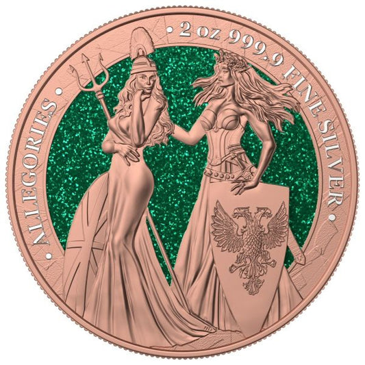 Germania 2019 10 Mark Britannia Germania Gilded and Green Diamonds 2oz Silver Coin