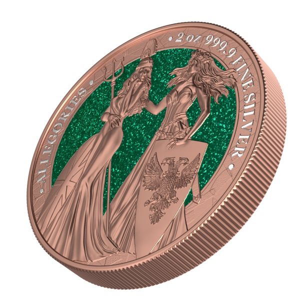 Germania 2019 10 Mark Britannia Germania Gilded and Green Diamonds 2oz Silver Coin
