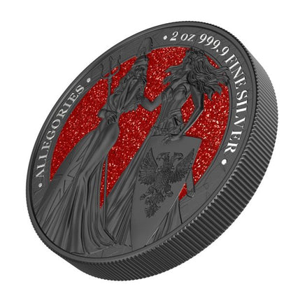 Germania 2019 10 Mark Britannia Germania Ruthenium and Red Diamonds 2oz Silver Coin