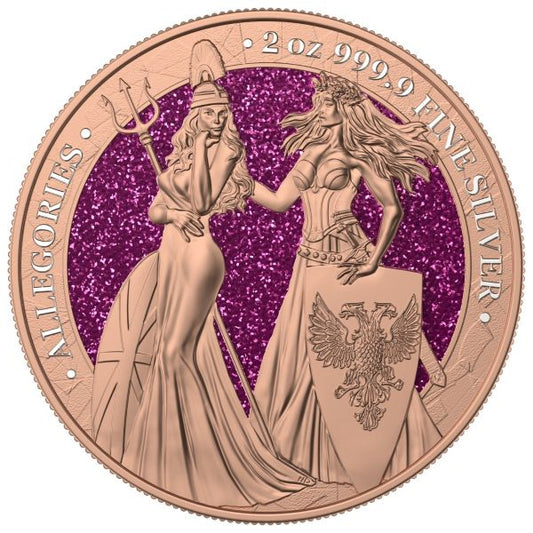 Germania 2019 10Mark Britannia Germania Gilded & Violet Diamonds 2Oz Silver Coin