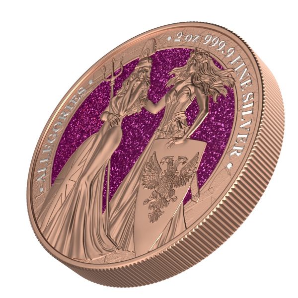 Germania 2019 10Mark Britannia Germania Gilded & Violet Diamonds 2Oz Silver Coin