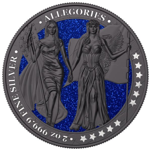 Germania 2019 10 Mark Columbia Germania Ruthenium Blue Diamond Dust 2oz Silver Coin