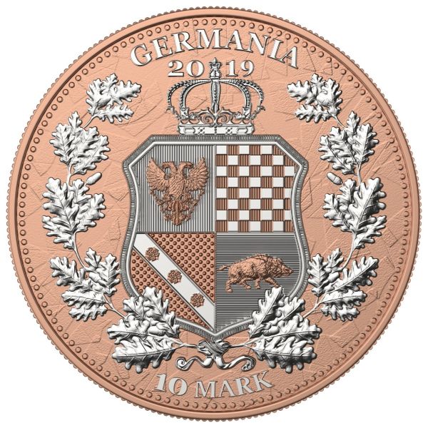 Germania 2019 10 Mark Columbia Germania Gilded  Pink Diamond Dust 2 oz Silver Coin