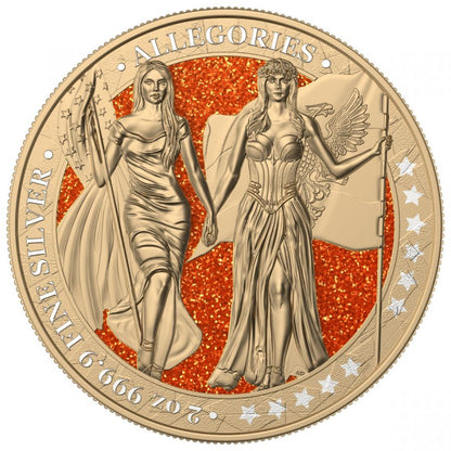 Germania 2019 10 Mark Columbia Germania Gilded  Orange Diamond Dust 2 oz Silver Coin