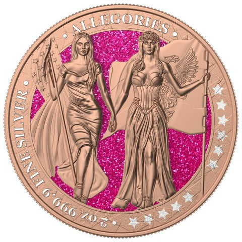 Germania 2019 10 Mark Columbia Germania Gilded  Pink Diamond Dust 2 oz Silver Coin