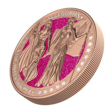 Germania 2019 10 Mark Columbia Germania Gilded  Pink Diamond Dust 2 oz Silver Coin