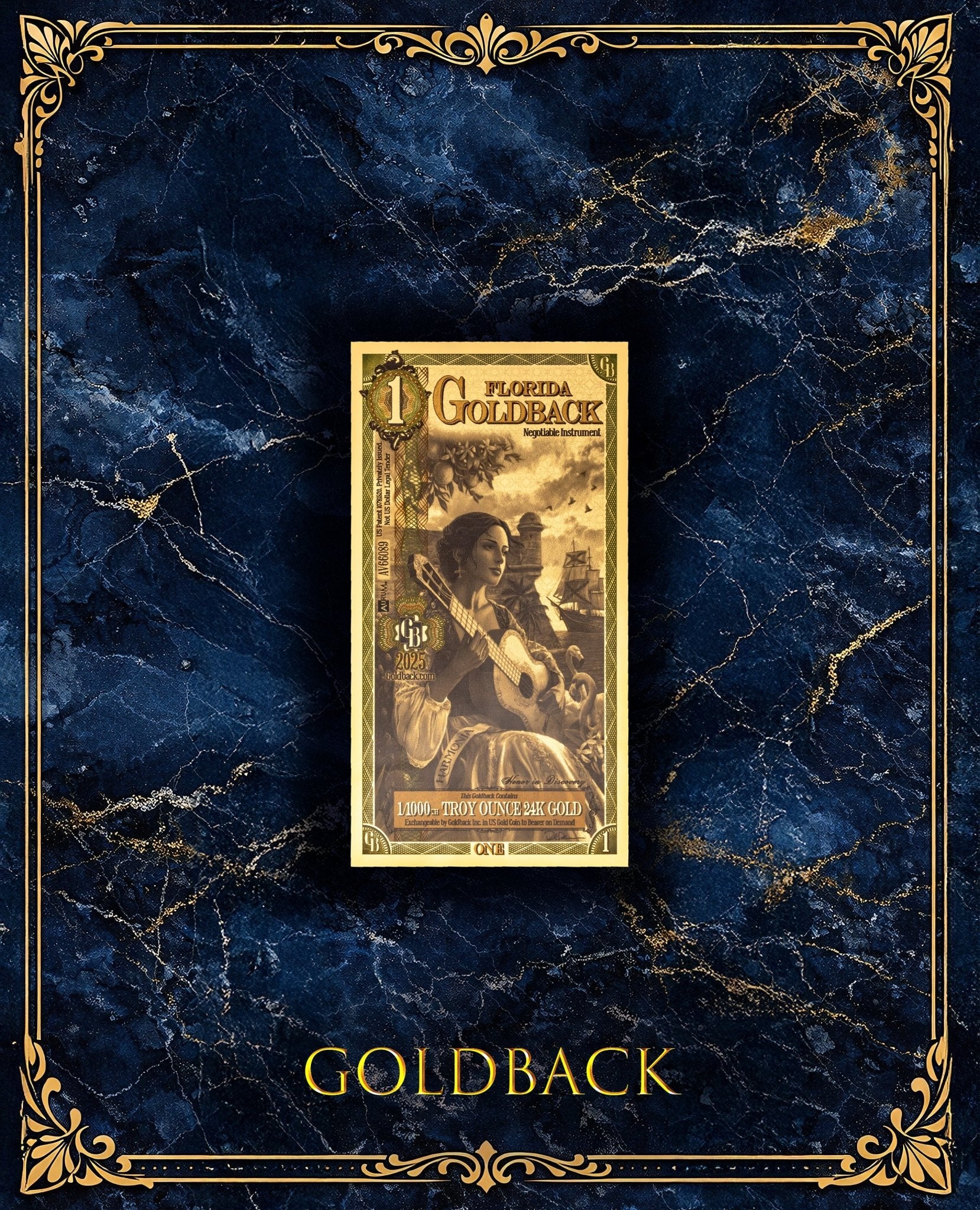 Goldback Marble Display Florida 1 Gb - Captain’s Chest Bullion