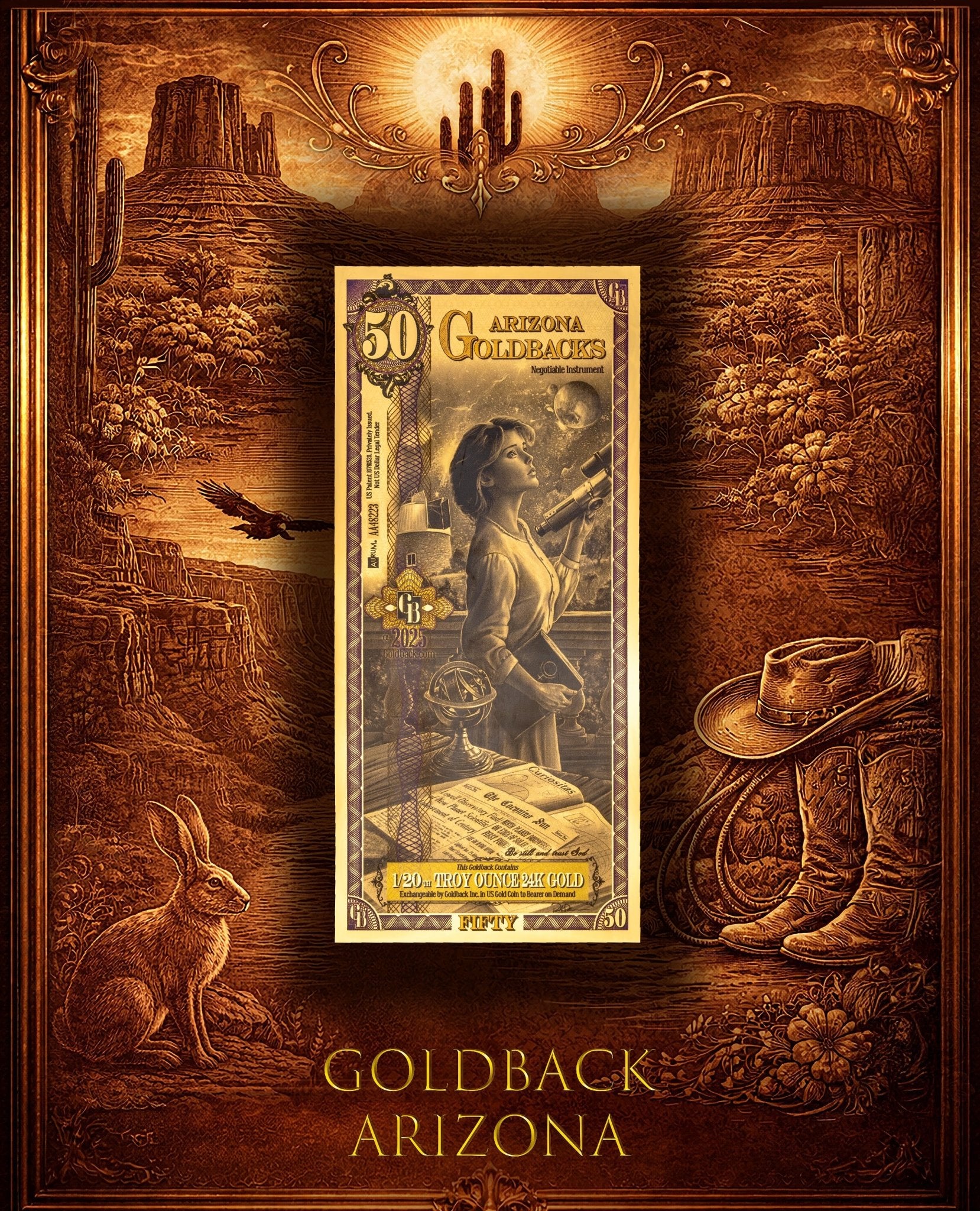 Goldback Themed Display Arizona 50 Gb - Captain’s Chest Bullion