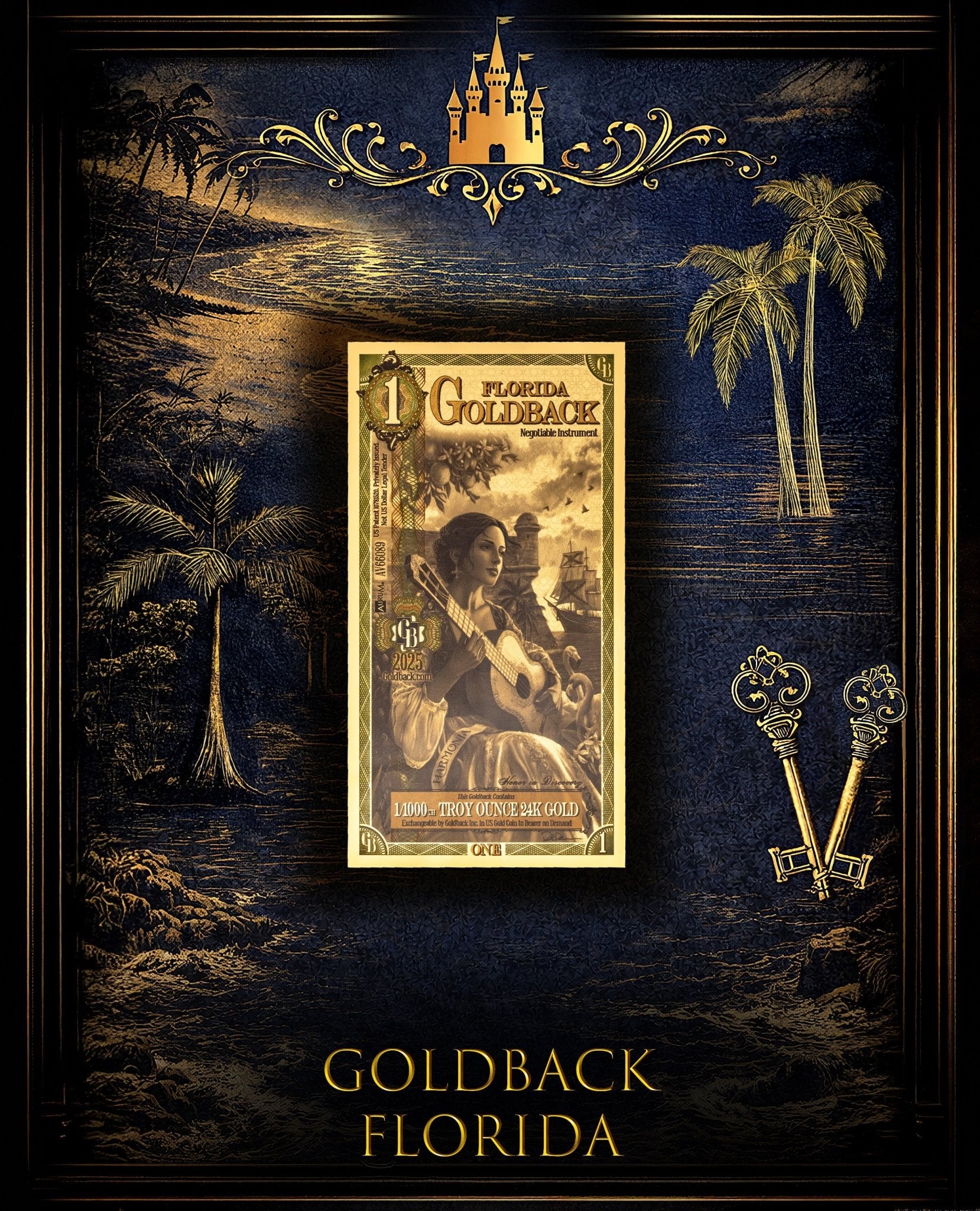Goldback Themed Display Florida 1 Gb - Captain’s Chest Bullion