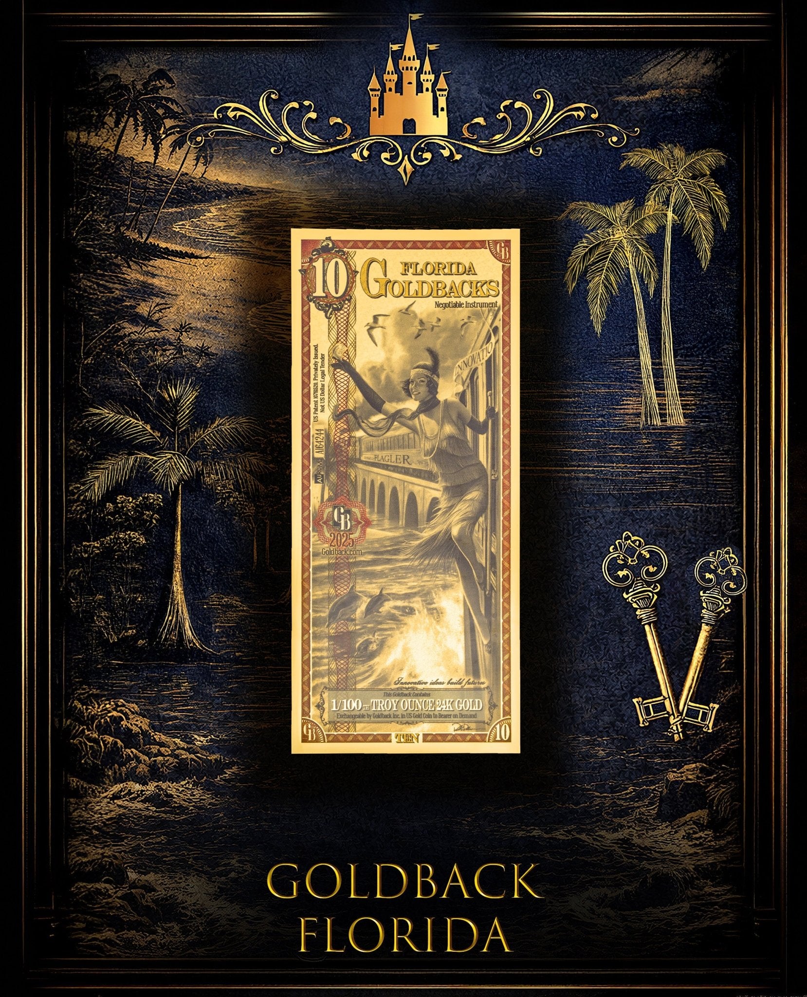 Goldback Themed Display Florida 10 Gb - Captain’s Chest Bullion