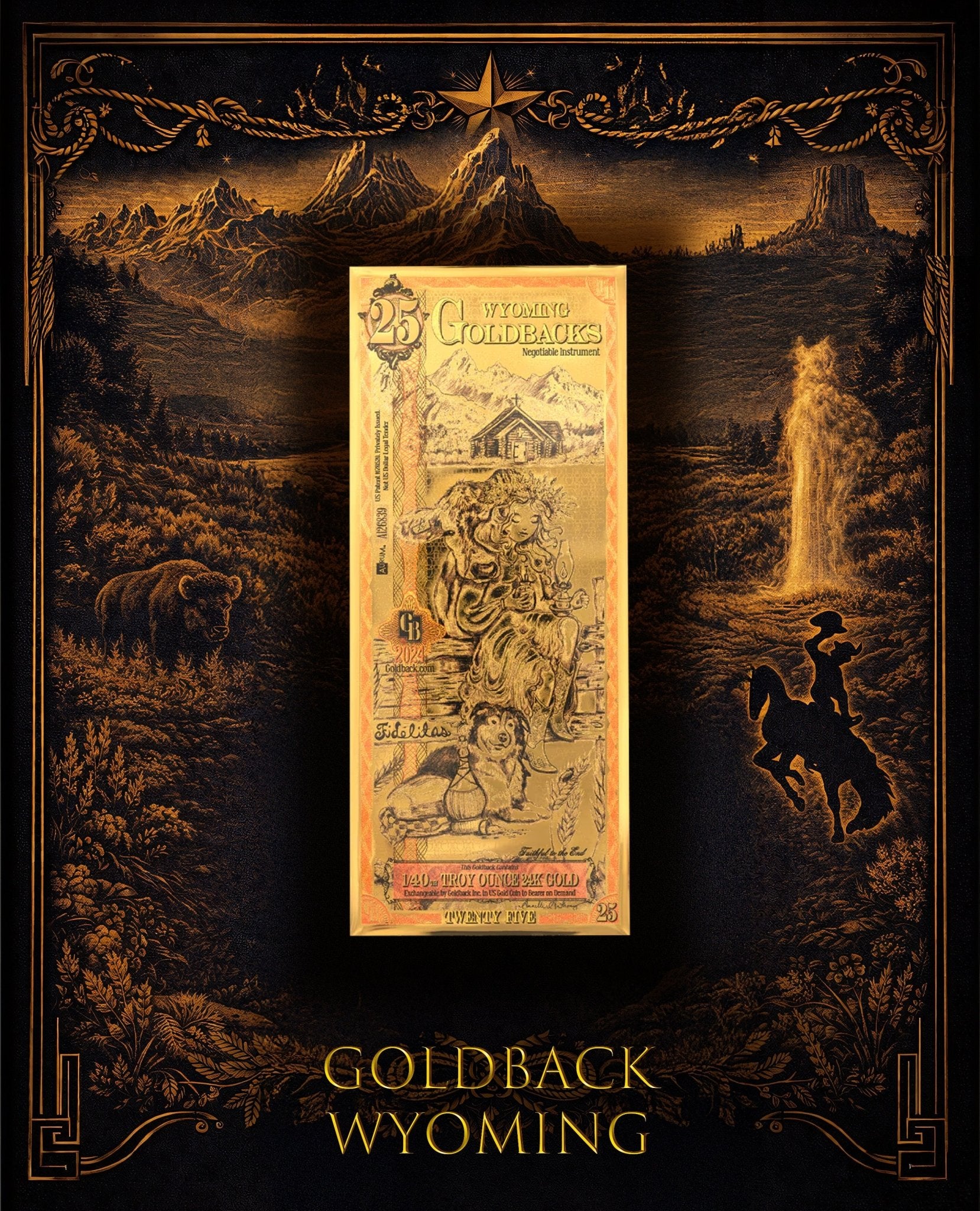 Goldback Themed Display Wyoming 25Gb - Captain’s Chest Bullion