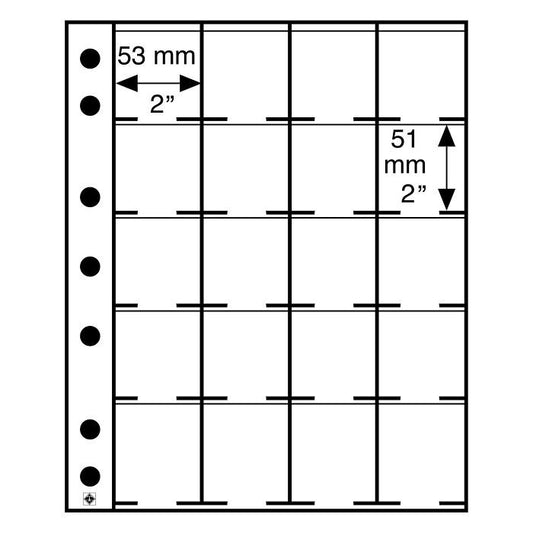 GRANDE Plastic Stock Pages with 20 spaces for 2"x2" Coin Holders