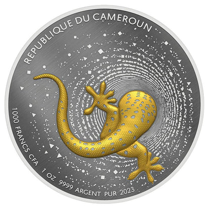 HERPETON 2023 | GECKO 1 OZ 9999 SILVER COIN Ultra High Relief Dark Gilded Proof