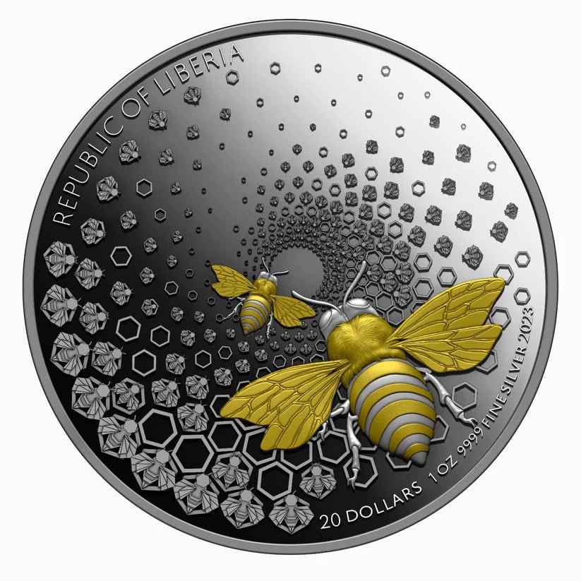 ENTOMA 2023 | BEE 1 OZ 9999 SILVER COIN Ultra High Relief Dark Gilded Proof like