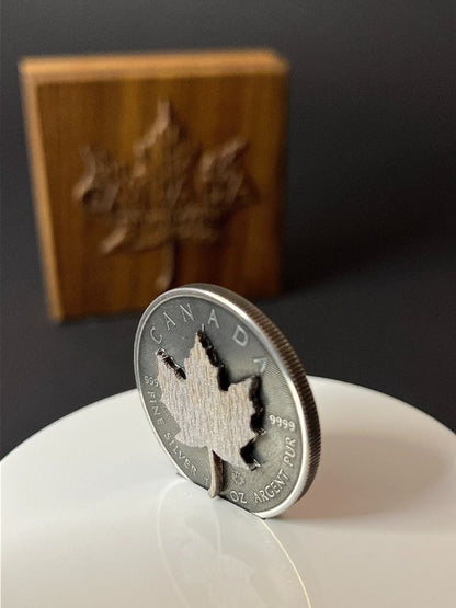 Canada 2022 5usd Real Maple Leaf Gray 1 Oz .9999 Antique Finish Silver