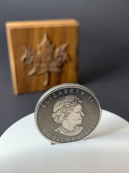 Canada 2022 5usd Real Maple Leaf Coral 1 Oz .9999 Antique Finish Silver