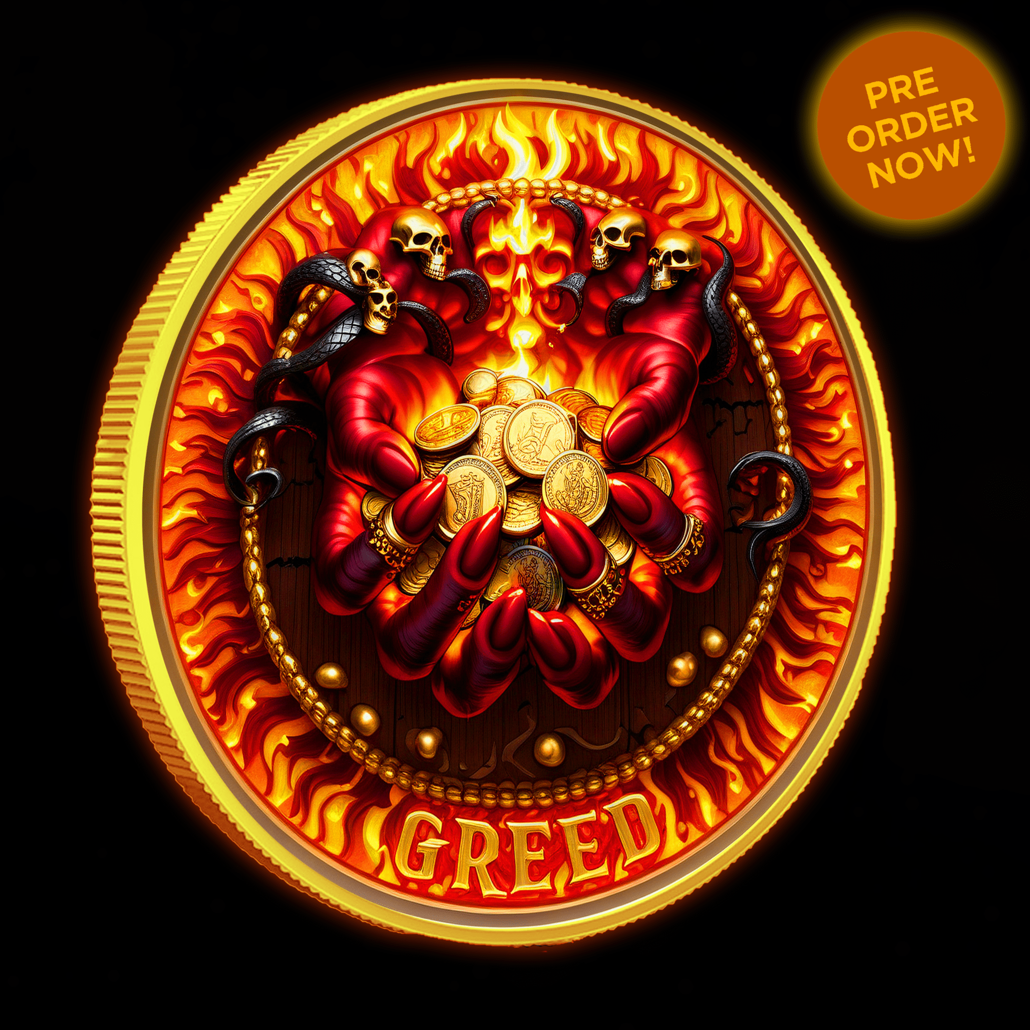 Intaglio Deadly Sins Series "Greed" 1oz Colorized .999 Silver Medal - Captain’s Chest Bullion
