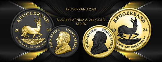 2, 1ounce coins in set Krugerrand 2024 Black Platinum & 24k Gold .999 Silver Coin