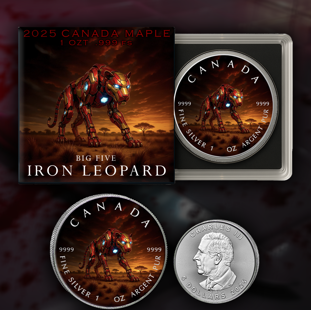 2025 Canada Maple Big Five Iron Leopard 1oz .9999 Silver