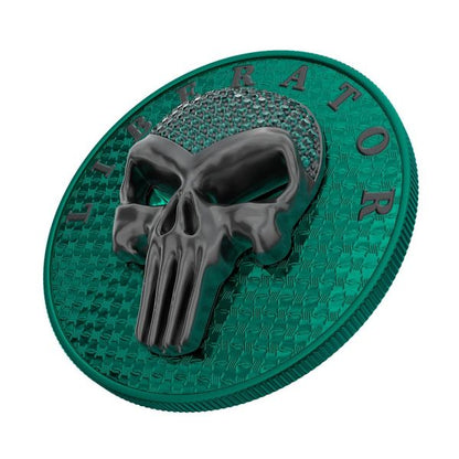 The Dark Side 2021 THE LIBERATOR" GREEN Crystal Skull Swarovski .999 1 Oz Silver Coin