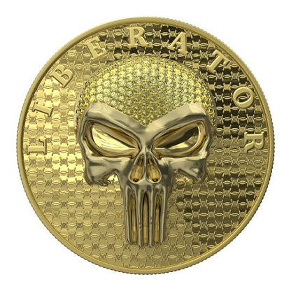 The Dark Side 2021 THE LIBERATOR" GOLD Crystal Skull Swarovski .999 1 Oz Silver Coin