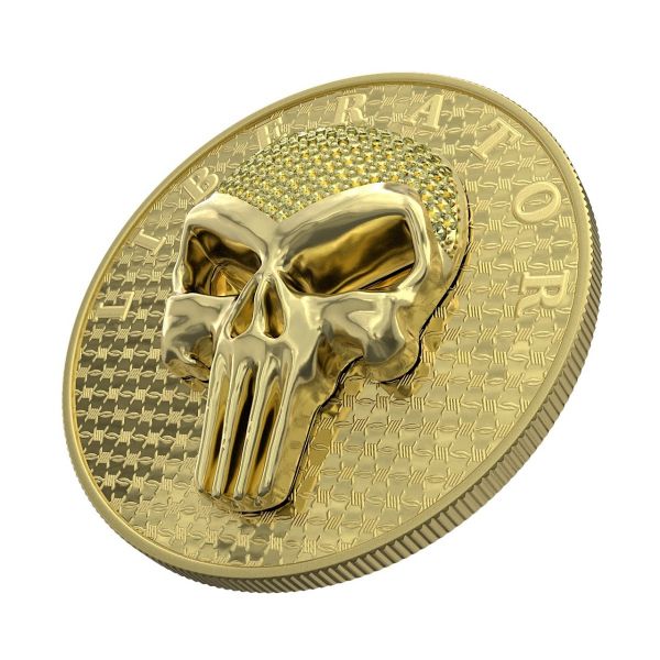 The Dark Side 2021 THE LIBERATOR" GOLD Crystal Skull Swarovski .999 1 Oz Silver Coin