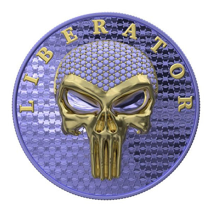 The Dark Side 2021 THE LIBERATOR" VIOLET Crystal Skull Swarovski .999 1 Oz Silver Coin