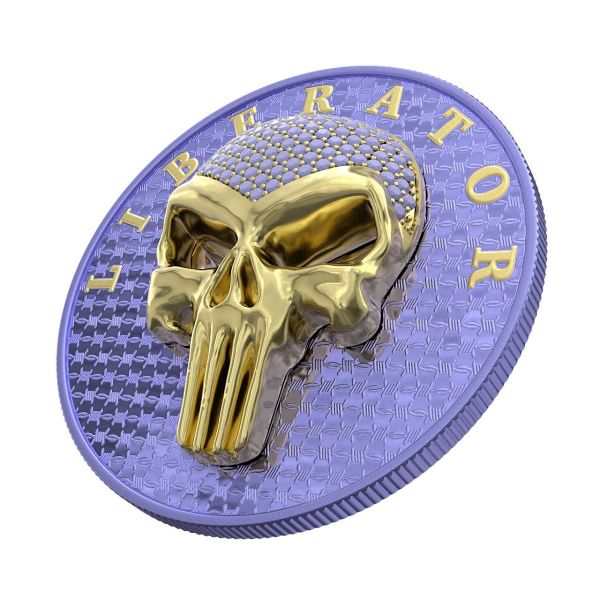 The Dark Side 2021 THE LIBERATOR" VIOLET Crystal Skull Swarovski .999 1 Oz Silver Coin