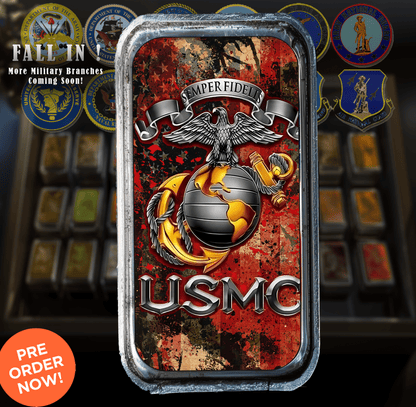 2024 1oz Colorized .999 Silver Art Bar USMC Marine Bar #1