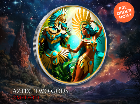 2024 1oz Colorized Aztec Shadows God of Duality Bullion Round