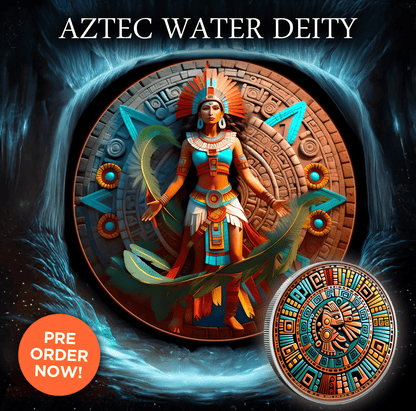 2024 1oz Colorized Aztec Shadows Water Deity Chalchiuhtlicue Bullion Round Presale