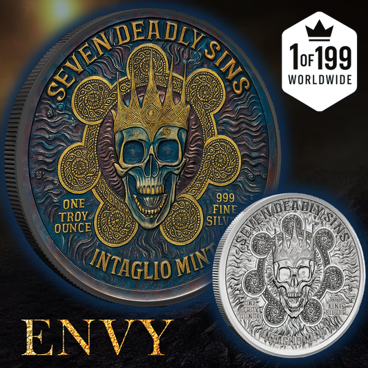 Intaglio Seven Deadly Sins "Envy" 1oz .999 Silver Medal Colorized Round